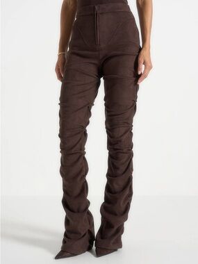 Maniere De Voir Brown Faux Suede Pants 6